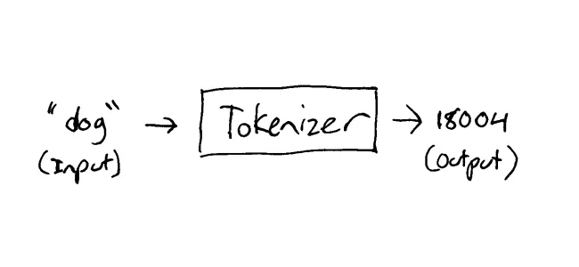 Diagram showing the input (text) being converted to a token id (output).